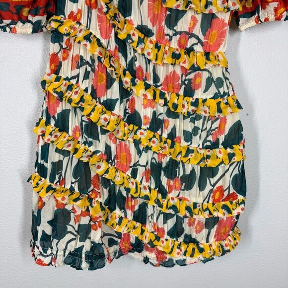 NWT Farm Rio x Anthropologie Floral Puff Sleeve Fitted Mini Dress Ruffle XS - Picture 4 of 9